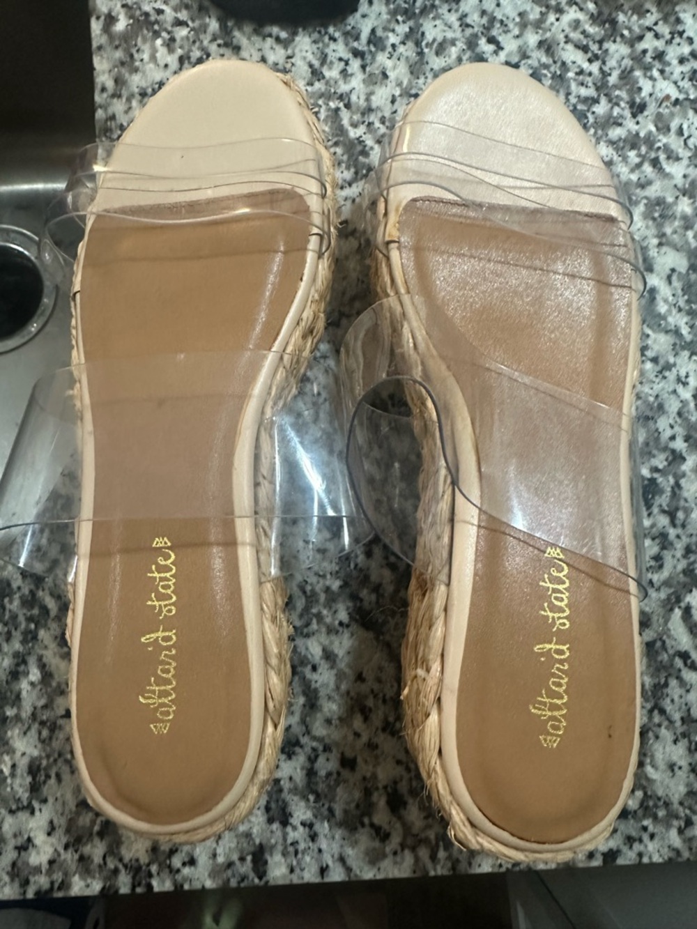 Altar'd State Clear Strap Espadrille Slide in Tan